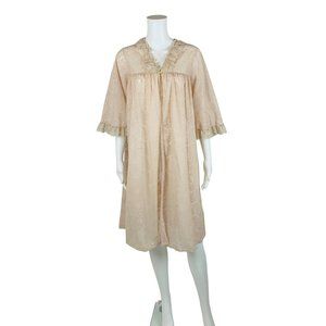 Vintage 60s Lace Robe Beige Pink Nylon Babydoll Deadstock Lingerie